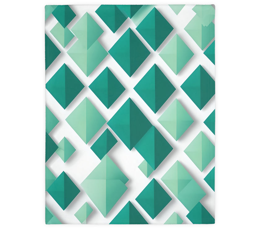 Green and White Grid Velveteen Microfiber Blanket (Two-sided print)