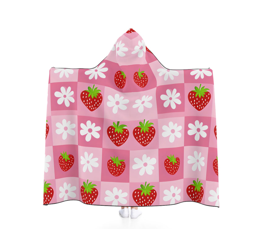 Cozy Strawberry Hooded Blanket - Perfect for Relaxing, Gifts for Her, Home Décor, Slumber Parties, Picnics, Kids' Sleepovers