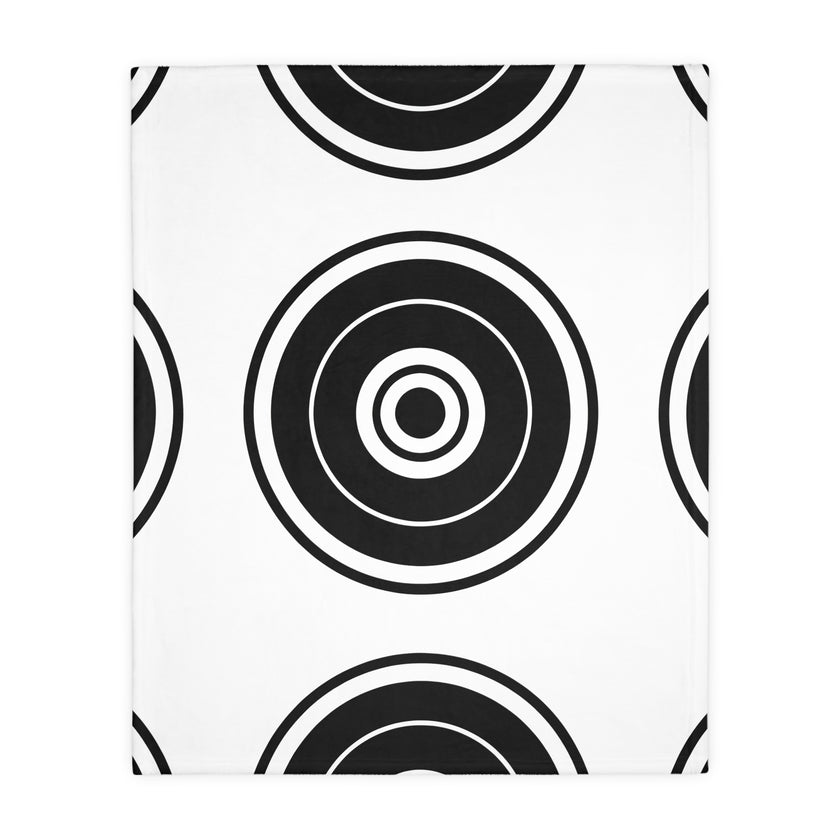 Black and white Circle Pattern Velveteen Microfiber Blanket (Two-sided print)