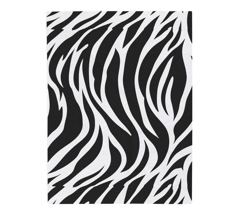 Velveteen Plush Blanket, Zebra Line Design, Cozy Throw for Home Decor, Animal Print Bedding, Safari Wildlife Lover Gift, Black and White