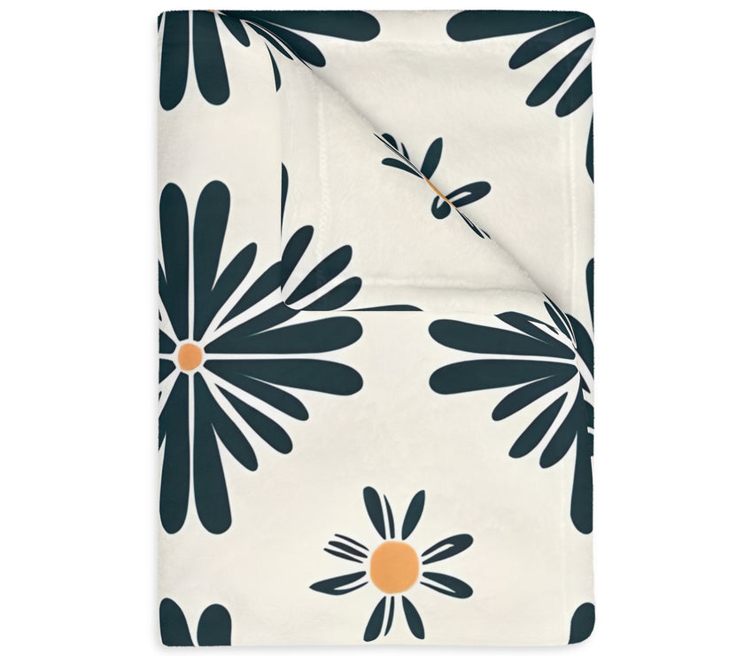 Green and White Floral Velveteen Microfiber Blanket (Two-sided print)