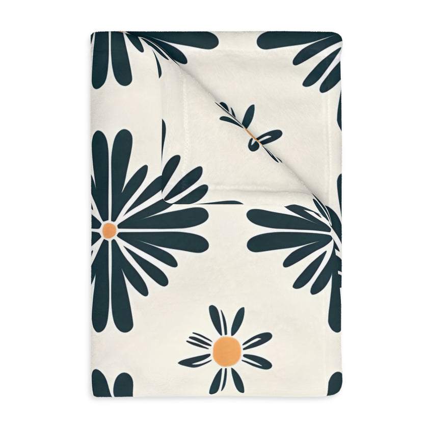 Green and White Floral Velveteen Microfiber Blanket (Two-sided print)