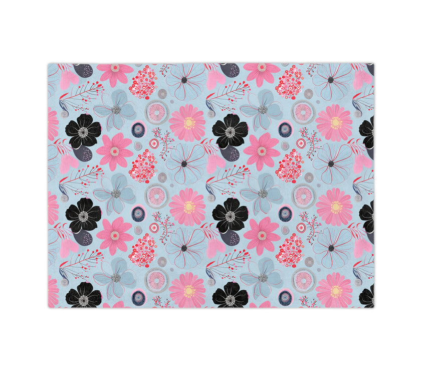 Blue, Pink Floral Velveteen Microfiber Blanket
