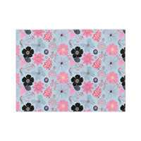 Blue, Pink Floral Velveteen Microfiber Blanket