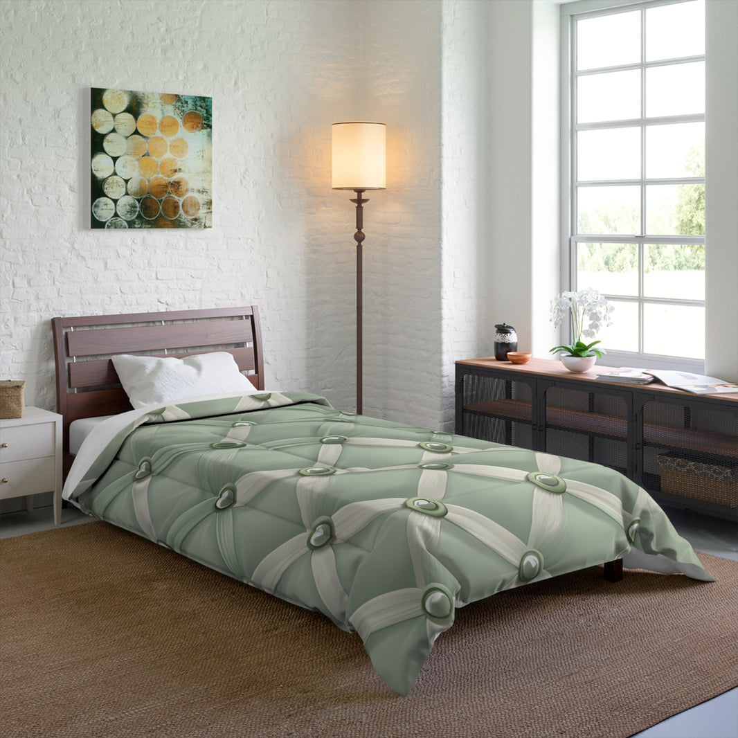 Elegant Green Comforter with Button Design, Cozy Bedding, Soft Home Decor, Modern Bedroom Accents, Perfect Gift for Any Occasion