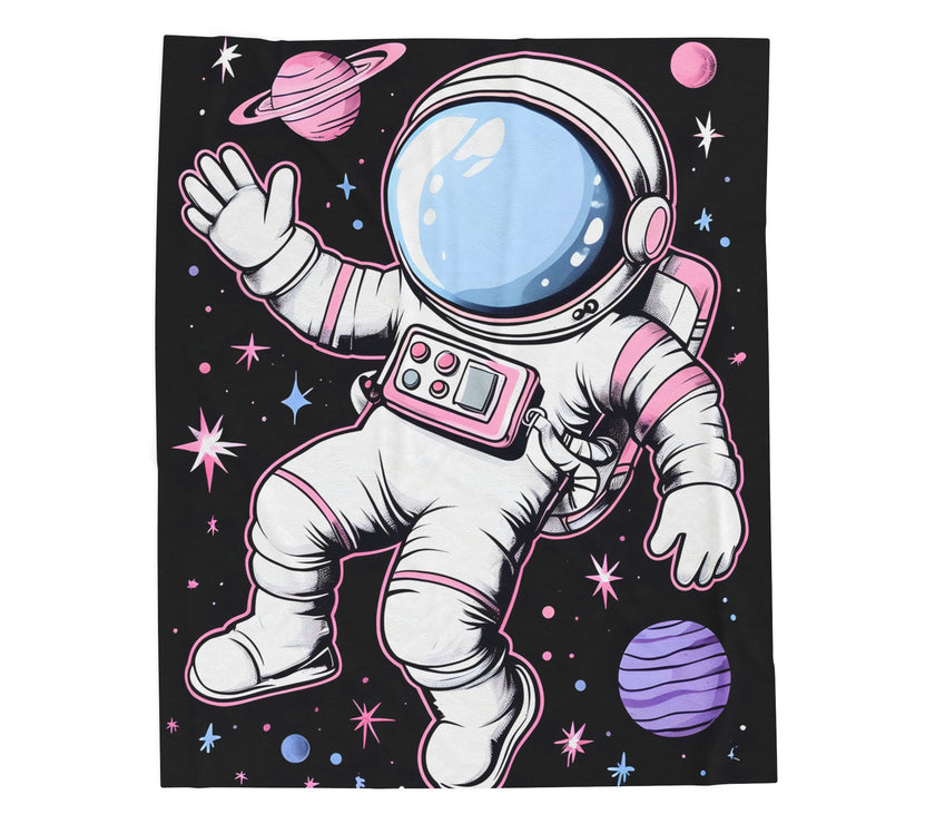 Plush Blanket, Floating Space Man Blanket, Celestial Nebula Theme, Outer Space Throw, Galaxy Bedroom Decor, Astronaut Blanket