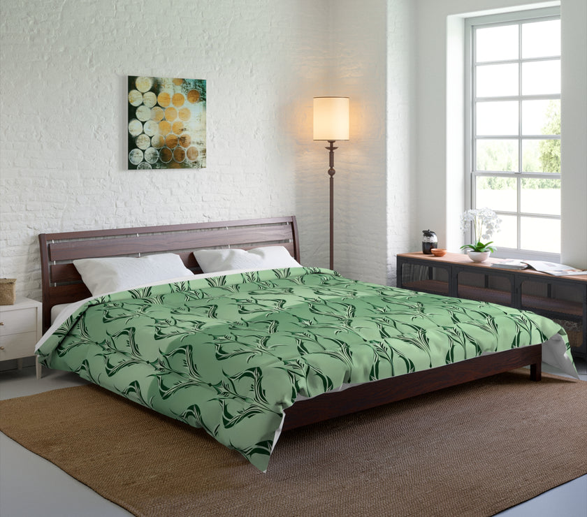 Elegant Floral Green Comforter, Cozy Bedding for Home Decor, Romantic Bedroom Set, Stylish Bed Cover, Gift for Housewarming