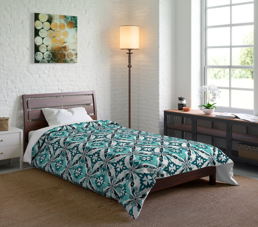 Bohemian Tile Print Comforter, Cozy Bedroom Bedding, Gift for Home Decor, Stylish Dorm Accents, Living Room Throws