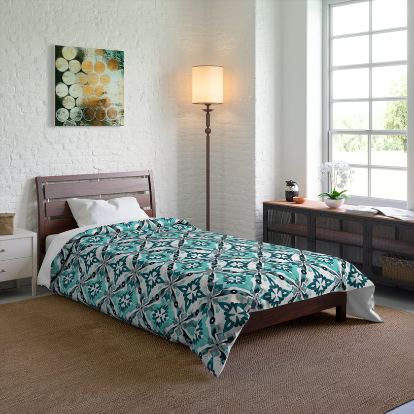 Bohemian Tile Print Comforter, Cozy Bedroom Bedding, Gift for Home Decor, Stylish Dorm Accents, Living Room Throws
