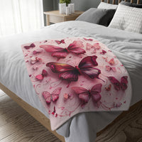 Pink Butterfly  Velveteen Microfiber Blanket (Two-sided print)