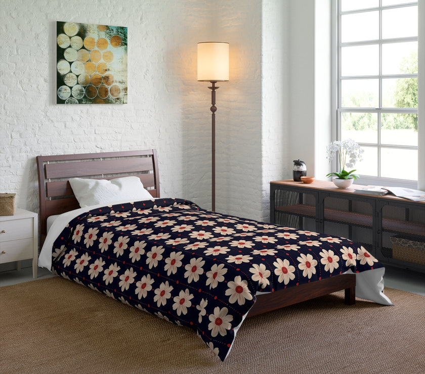 Retro Floral Comforter, Cozy Bedspread, Bohemian Bedding, Spring Decor, Flower Power Duvet, Home Sweet Home Quilt
