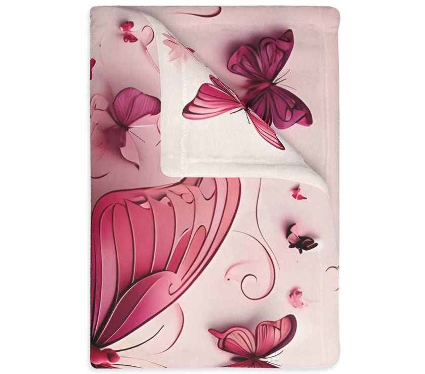 Pink Butterfly  Velveteen Microfiber Blanket (Two-sided print)