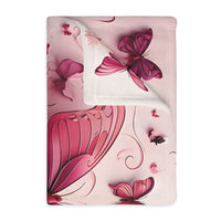 Pink Butterfly  Velveteen Microfiber Blanket (Two-sided print)