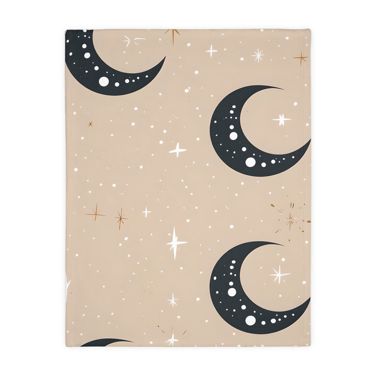 Velveteen Blanket, Pink Moon and Stars Soft Throw, Cozy Bedding, Nursery Decor, Celestial Night Sky Bed Cover, Double Sided Print