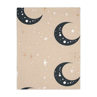Velveteen Blanket, Pink Moon and Stars Soft Throw, Cozy Bedding, Nursery Decor, Celestial Night Sky Bed Cover, Double Sided Print