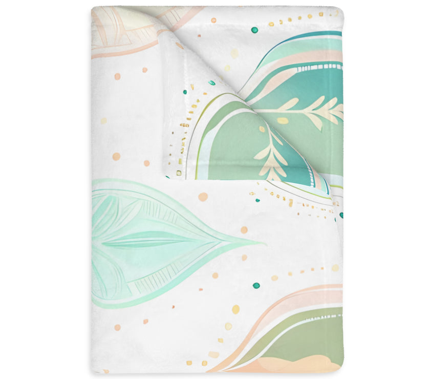 Velveteen Microfiber Blanket, Green Pink Leaf Blanket - Soft Plush Throw, Cozy Winter Bedding, Botanical Home Decor, Gift for Nature Lover,