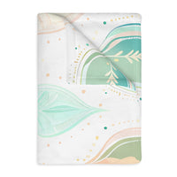 Velveteen Microfiber Blanket, Green Pink Leaf Blanket - Soft Plush Throw, Cozy Winter Bedding, Botanical Home Decor, Gift for Nature Lover,